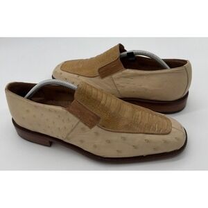 Belvedere Florence 11 M Cream Genuine Ostrich Exotic Leather Slip On Shoe 10579